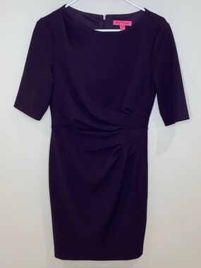 Betsey Johnson Short Sleeve Draped Sheath Dress Plum Purple Size 4 Lined